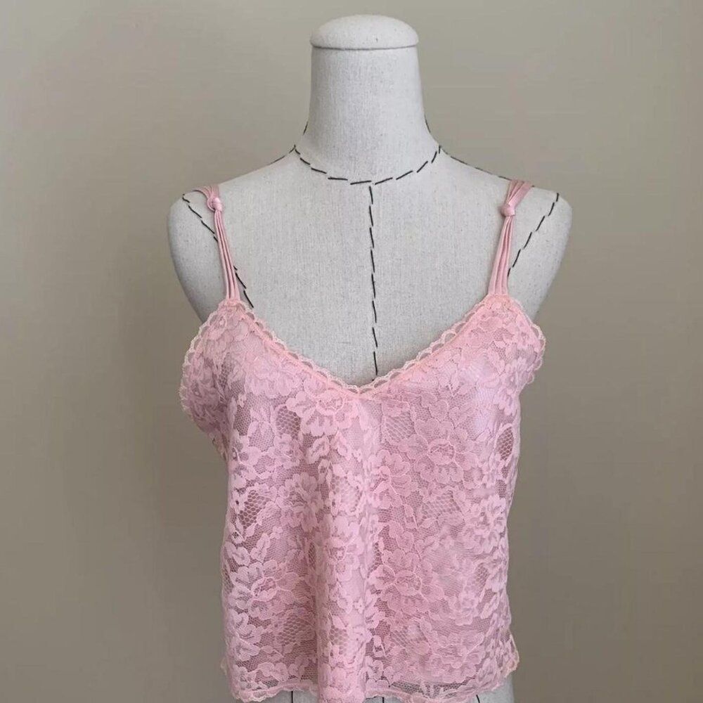 Vintage 80s 90s Victorias Secret Gold Label light pink lace camisole cropped fit